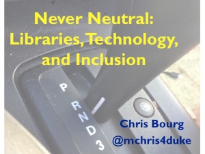 Title slide for Never Neutral talk 